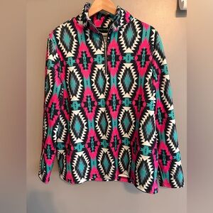 NWOT STERLING KREEK Vibrant Western Geometric Quarter Zip Fleece Sweatshirt